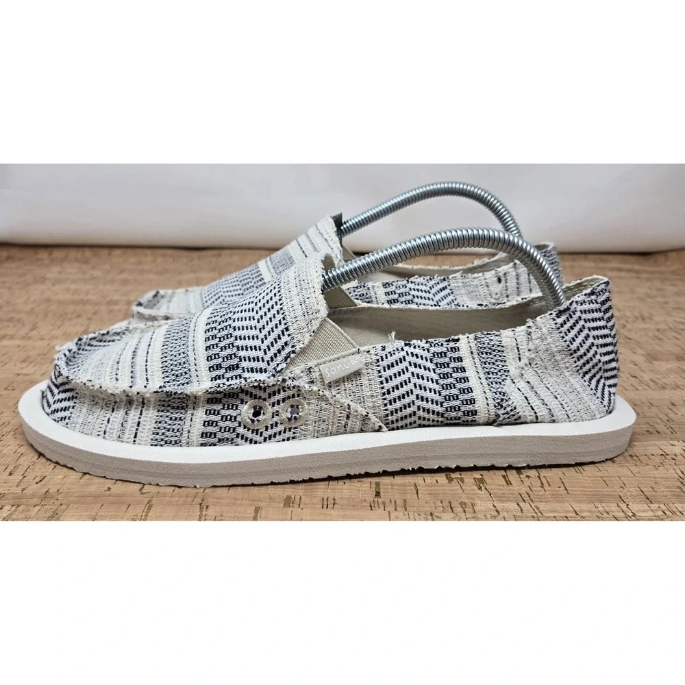 SANUK DONNA St Shoes Boho Womens 10 Slip On Slide On Black White Lightweight